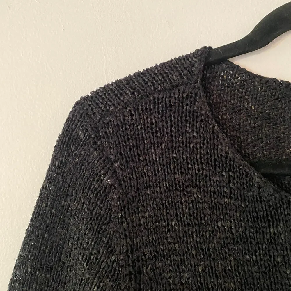 Chico's Black Knit Cotton Blend 3/4 Sleeve Sweater Minimalist Women's 2 / Large
